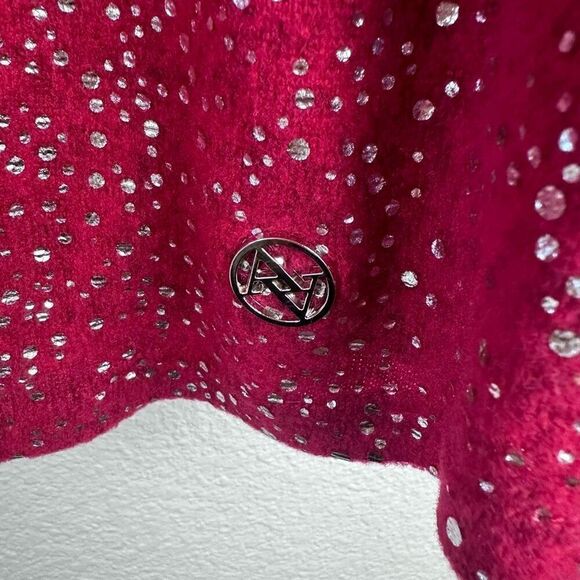 Adrienne Vittadini Womem's L Balloon Sleeve Silver Sparkle Red Cocktail Blouse - Picture 10 of 10